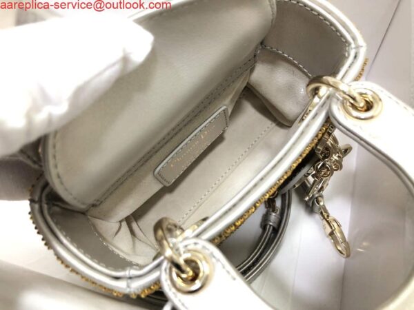 Replica Dior S0856 MICRO LADY DIOR BAG Horizon Yellow Metallic Cannage Lambskin Embroidered with Beads 7