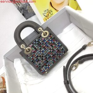 Replica Dior S0856 Micro Lady Dior Bag Square Embroidery Set with Gray Multicolor Strass