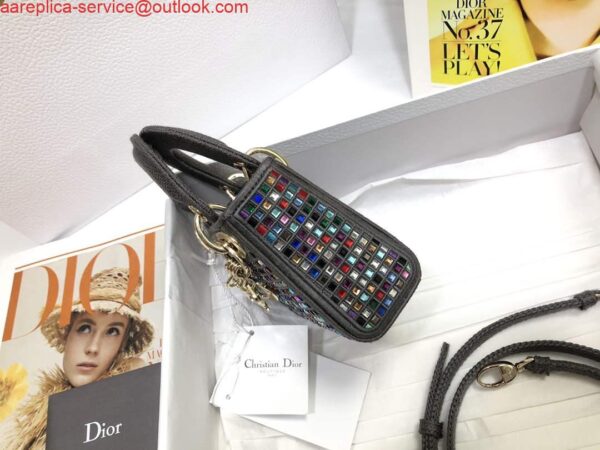 Replica Dior S0856 Micro Lady Dior Bag Square Embroidery Set with Gray Multicolor Strass 4