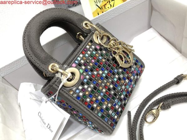 Replica Dior S0856 Micro Lady Dior Bag Square Embroidery Set with Gray Multicolor Strass 6