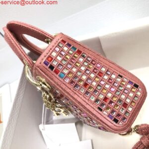 Replica Dior S0856 Micro Lady Dior Bag Square Embroidery Set with Pink Multicolor Strass 2