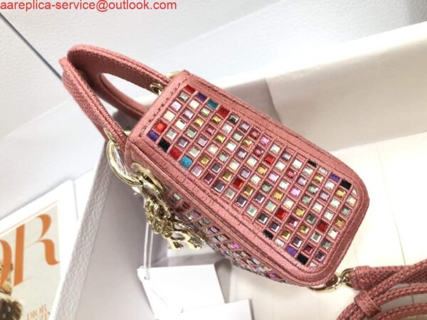 Replica Dior S0856 Micro Lady Dior Bag Square Embroidery Set with Pink Multicolor Strass 4