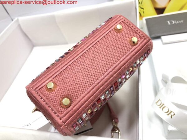 Replica Dior S0856 Micro Lady Dior Bag Square Embroidery Set with Pink Multicolor Strass 5