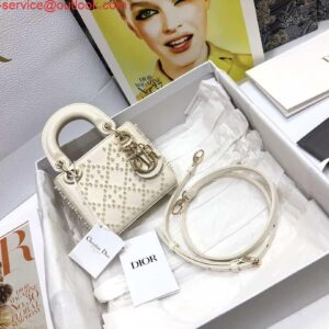 Replica Dior S0856 MICRO LADY Dior Bag White Cannage Lambskin with Pearl