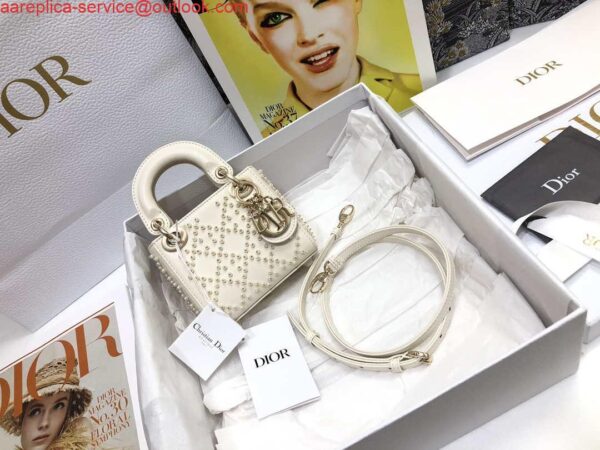 Replica Dior S0856 MICRO LADY Dior Bag White Cannage Lambskin with Pearl 3