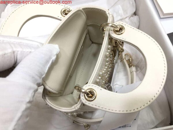 Replica Dior S0856 MICRO LADY Dior Bag White Cannage Lambskin with Pearl 3