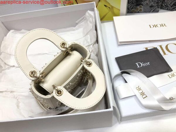 Replica Dior S0856 MICRO LADY Dior Bag White Cannage Lambskin with Pearl 6