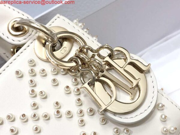 Replica Dior S0856 MICRO LADY Dior Bag White Cannage Lambskin with Pearl 5