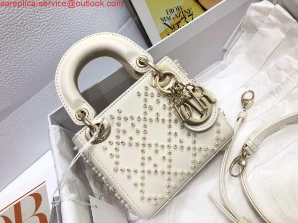 Replica Dior S0856 MICRO LADY Dior Bag White Cannage Lambskin with Pearl 6