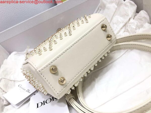 Replica Dior S0856 MICRO LADY Dior Bag White Cannage Lambskin with Pearl 9