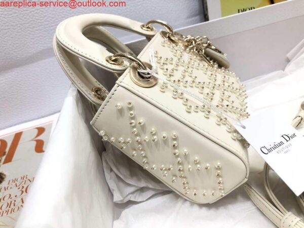 Replica Dior S0856 MICRO LADY Dior Bag White Cannage Lambskin with Pearl 8