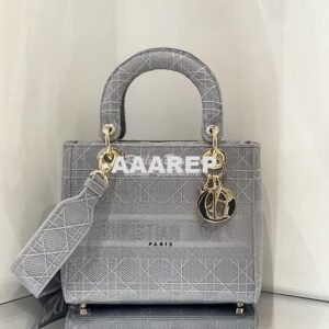 Replica Dior Medium Grey Lady D-lite Embroidered Cannage Bag M0565