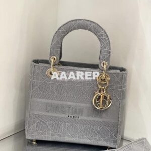 Replica Dior Medium Grey Lady D-lite Embroidered Cannage Bag M0565 2