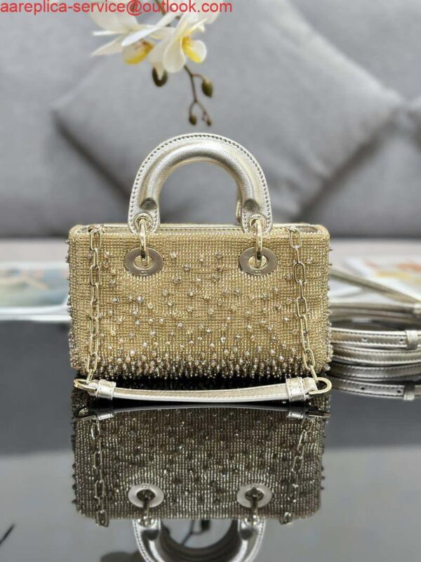 Replica Dior S0910 Micro Lady D-joy Bag Gold-Tone Satin with Gradient Bead Embroidery 3