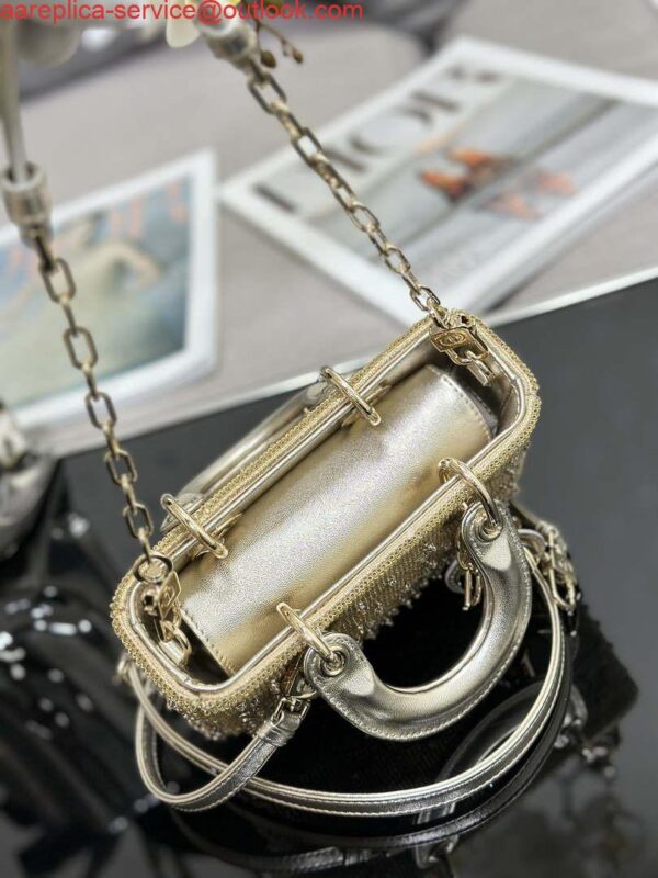 Replica Dior S0910 Micro Lady D-joy Bag Gold-Tone Satin with Gradient Bead Embroidery 8