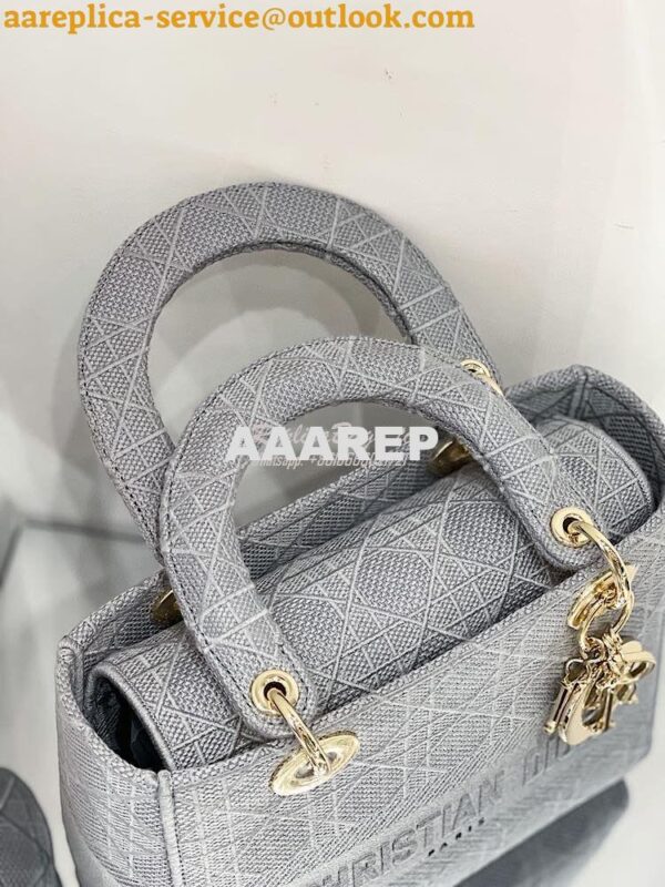 Replica Dior Medium Grey Lady D-lite Embroidered Cannage Bag M0565 8