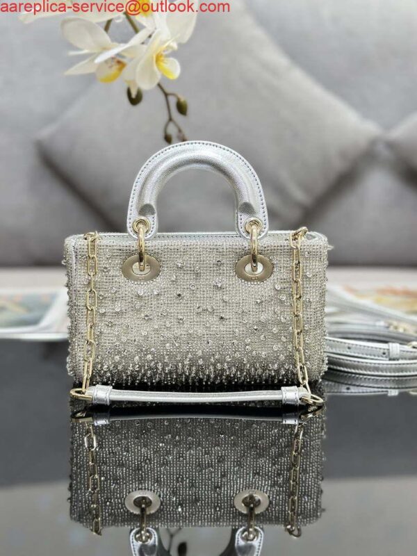 Replica Dior S0910 Micro Lady D-joy Bag Silver-Tone Satin with Gradient Bead Embroidery