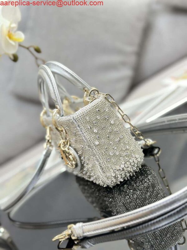 Replica Dior S0910 Micro Lady D-joy Bag Silver-Tone Satin with Gradient Bead Embroidery 2