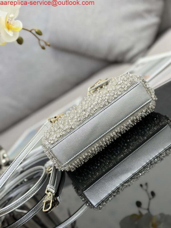 Replica Dior S0910 Micro Lady D-joy Bag Silver-Tone Satin with Gradient Bead Embroidery 3