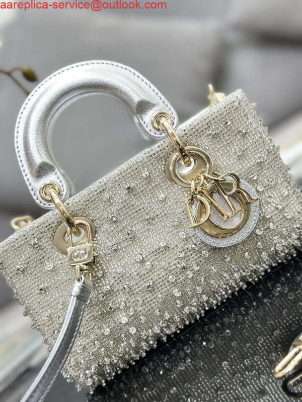 Replica Dior S0910 Micro Lady D-joy Bag Silver-Tone Satin with Gradient Bead Embroidery 4