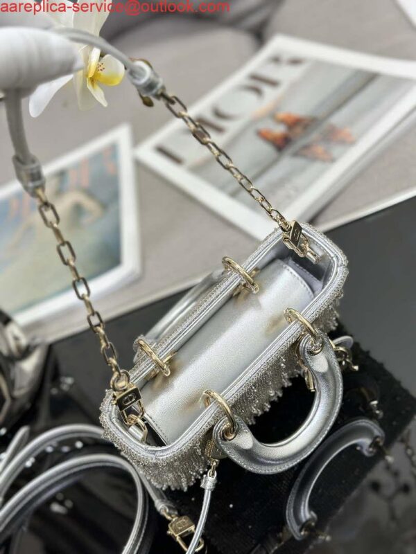 Replica Dior S0910 Micro Lady D-joy Bag Silver-Tone Satin with Gradient Bead Embroidery 6