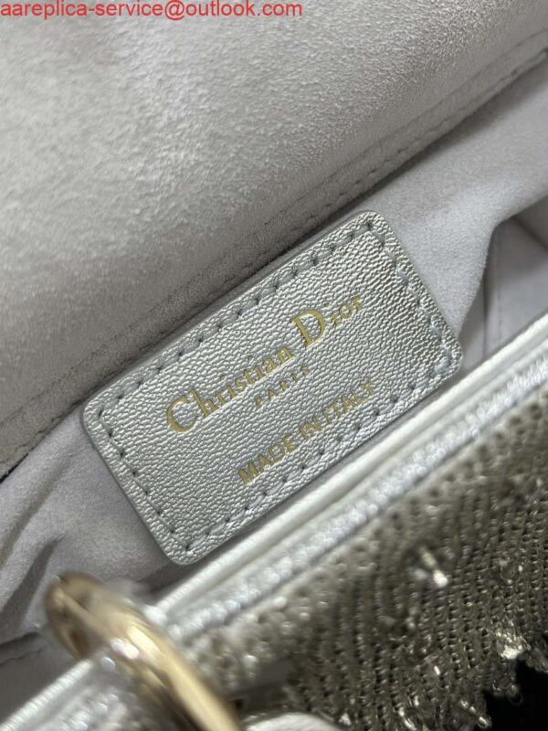 Replica Dior S0910 Micro Lady D-joy Bag Silver-Tone Satin with Gradient Bead Embroidery 8