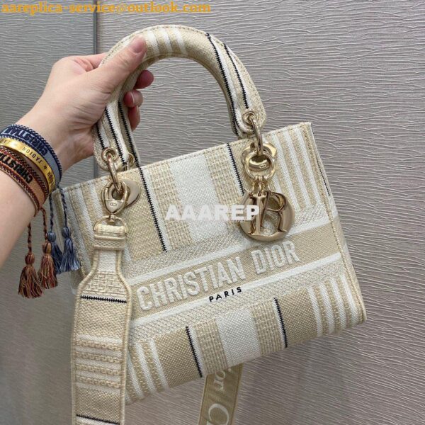 Replica Dior Medium Lady D-lite Bag Beige D-Stripes Embroidery 3