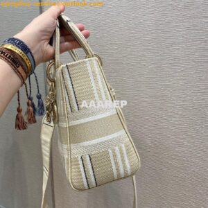 Replica Dior Medium Lady D-lite Bag Beige D-Stripes Embroidery 2