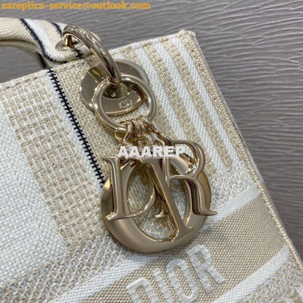 Replica Dior Medium Lady D-lite Bag Beige D-Stripes Embroidery 5