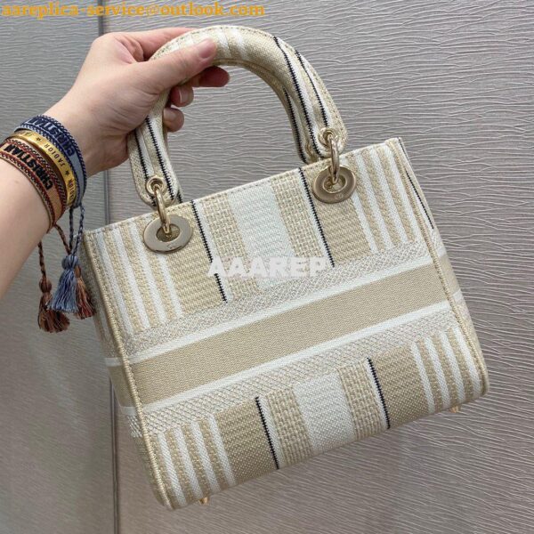 Replica Dior Medium Lady D-lite Bag Beige D-Stripes Embroidery 7