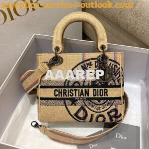 Replica Dior Medium Lady D-Lite Bag Beige Jute Canvas Embroidered With