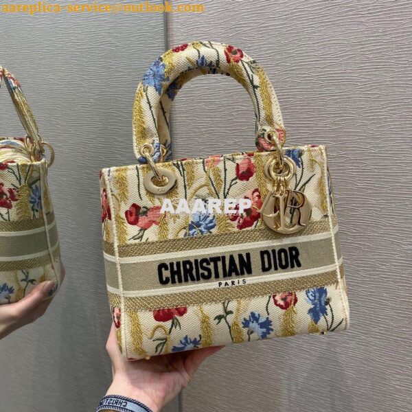 Replica Dior Medium Lady D-lite Bag Beige Multicolor Dior Hibiscus Met 5