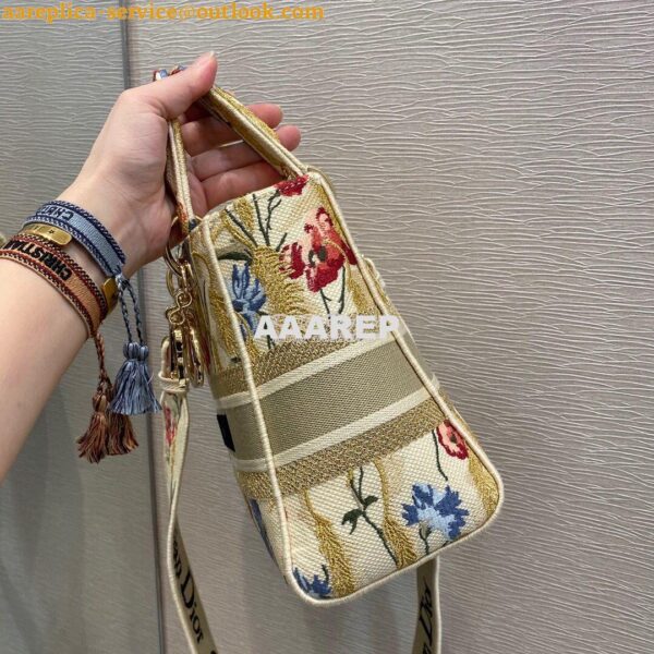 Replica Dior Medium Lady D-lite Bag Beige Multicolor Dior Hibiscus Met 6