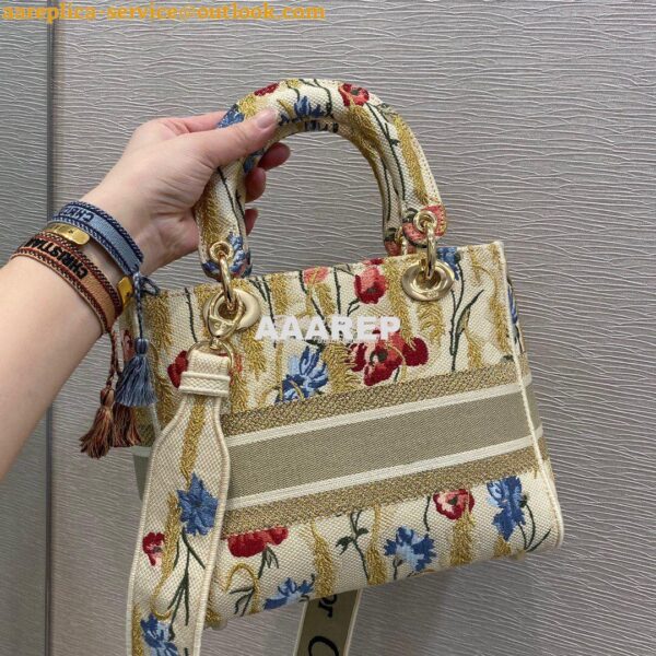 Replica Dior Medium Lady D-lite Bag Beige Multicolor Dior Hibiscus Met 11