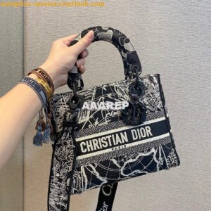 Replica Dior Medium Lady D-Lite Bag Black and White Dior Around the Wo