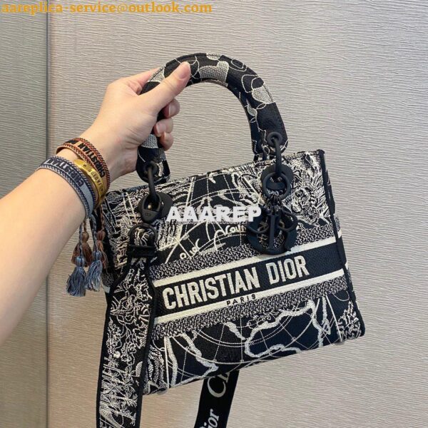 Replica Dior Medium Lady D-Lite Bag Black and White Dior Around the Wo 3