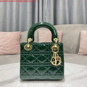 Replica Dior M0505 Mini Lady Dior Bag Dark Green Patent Cannage Calfskin