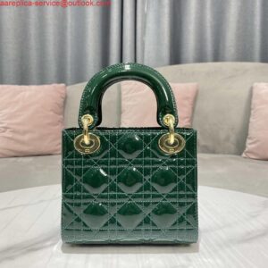 Replica Dior M0505 Mini Lady Dior Bag Dark Green Patent Cannage Calfskin 2