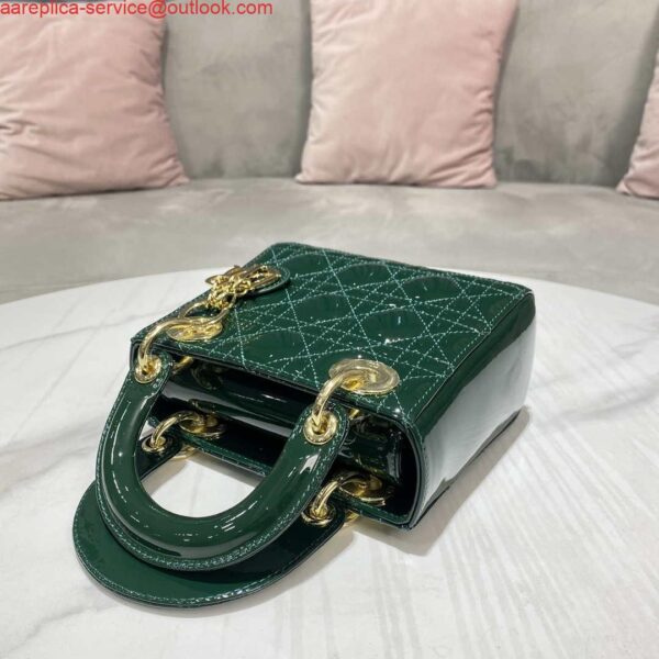 Replica Dior M0505 Mini Lady Dior Bag Dark Green Patent Cannage Calfskin 6