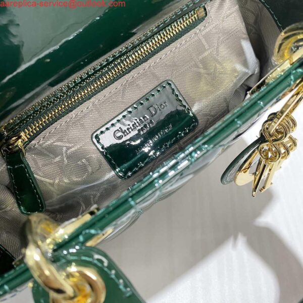 Replica Dior M0505 Mini Lady Dior Bag Dark Green Patent Cannage Calfskin 10