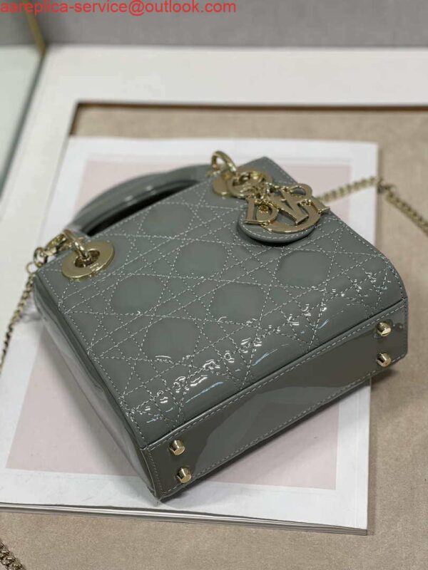 Replica Dior M0505 Mini Lady Dior Bag Gray Patent Cannage Calfskin 6