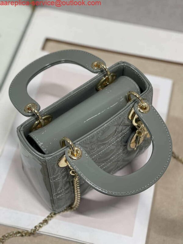 Replica Dior M0505 Mini Lady Dior Bag Gray Patent Cannage Calfskin 7