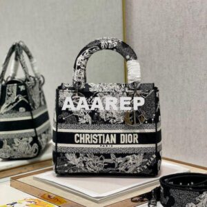 Replica Dior Medium Lady D-Lite Bag Black Toile de Jouy Zodiac Embroid