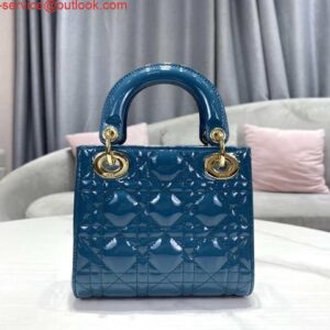 Replica Dior M0505 Mini Lady Dior Bag Navy Blue Patent Cannage Calfskin 2