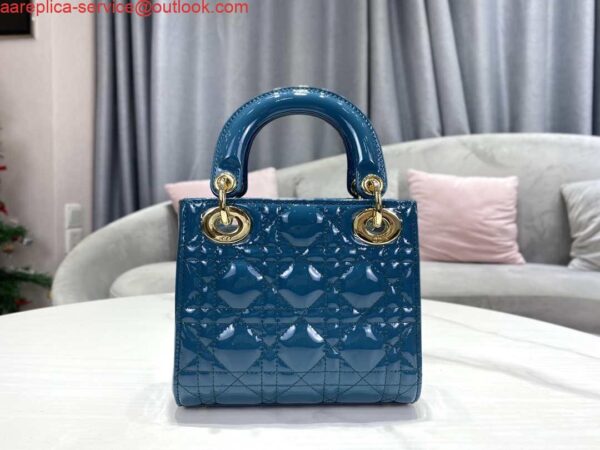 Replica Dior M0505 Mini Lady Dior Bag Navy Blue Patent Cannage Calfskin 4