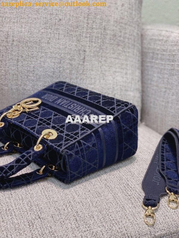 Replica Dior Medium Lady D-lite Bag Blue Cannage Embroidered Velvet M0 7