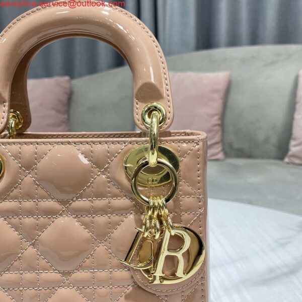 Replica Dior M0505 Mini Lady Dior Bag Nude Patent Cannage Calfskin 5