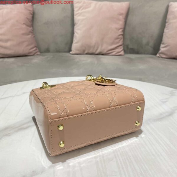 Replica Dior M0505 Mini Lady Dior Bag Nude Patent Cannage Calfskin 7