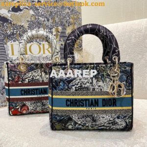 Replica Dior Medium Lady D-Lite Bag Blue Constellation Embroidery M056