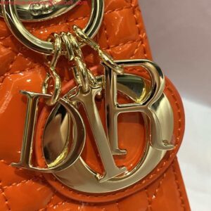 Replica Dior M0505 Mini Lady Dior Bag Orange Red Patent Cannage Calfskin